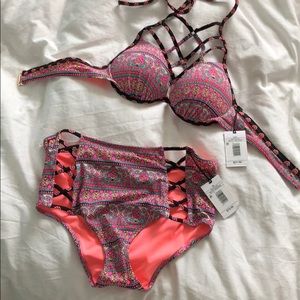 Multi floral high waisted hipster bikini